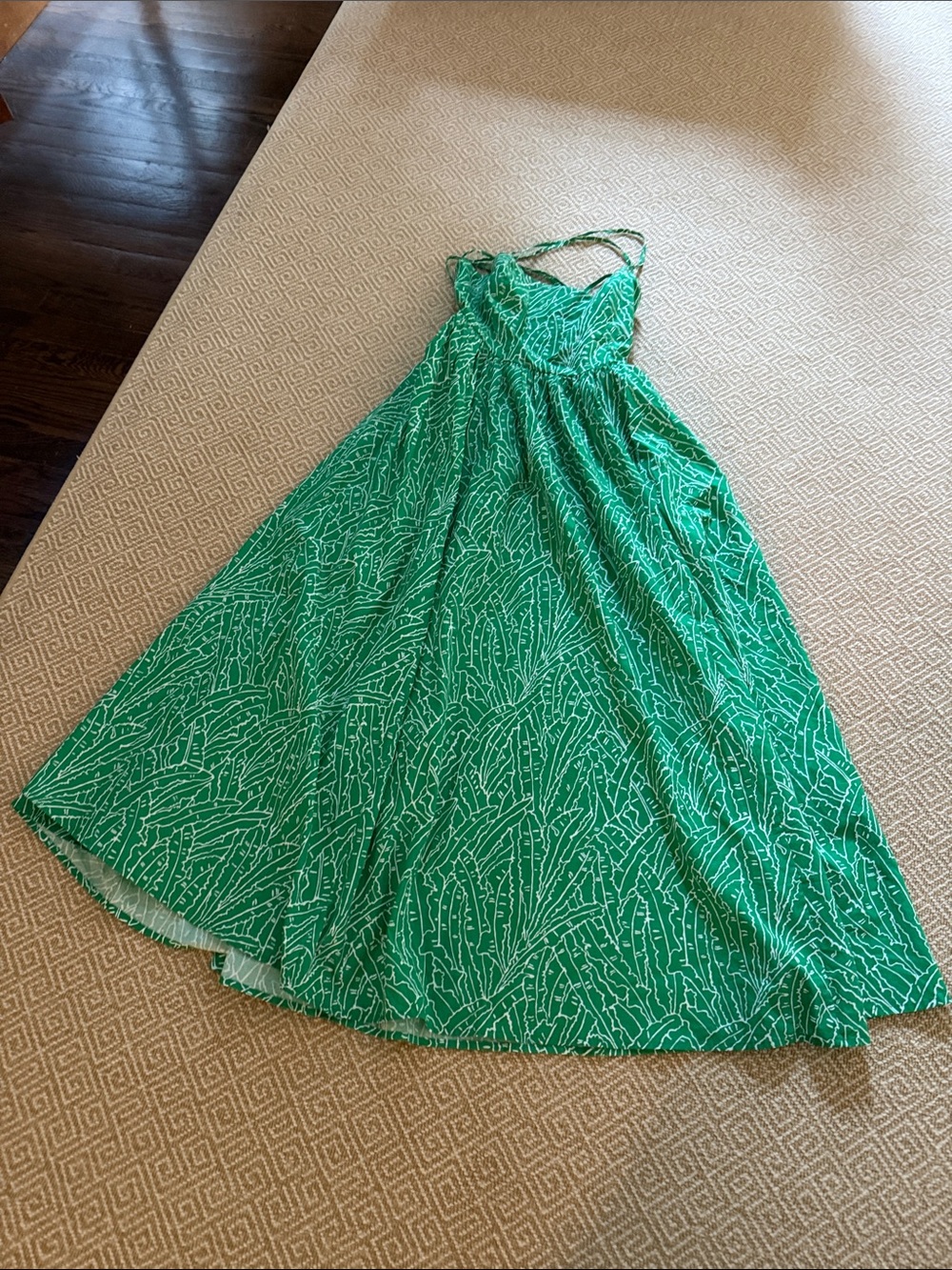 STAUD Green Printed Maxi Dress with Spaghetti Straps